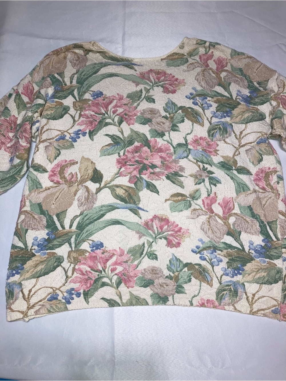 Vintage Floral Crewneck Sweater in Cream with Pink Floral Print - Picture 5 of 5